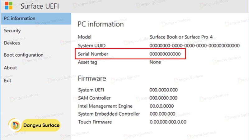 Lấy số Serial trong Bios (Surface UEFI)